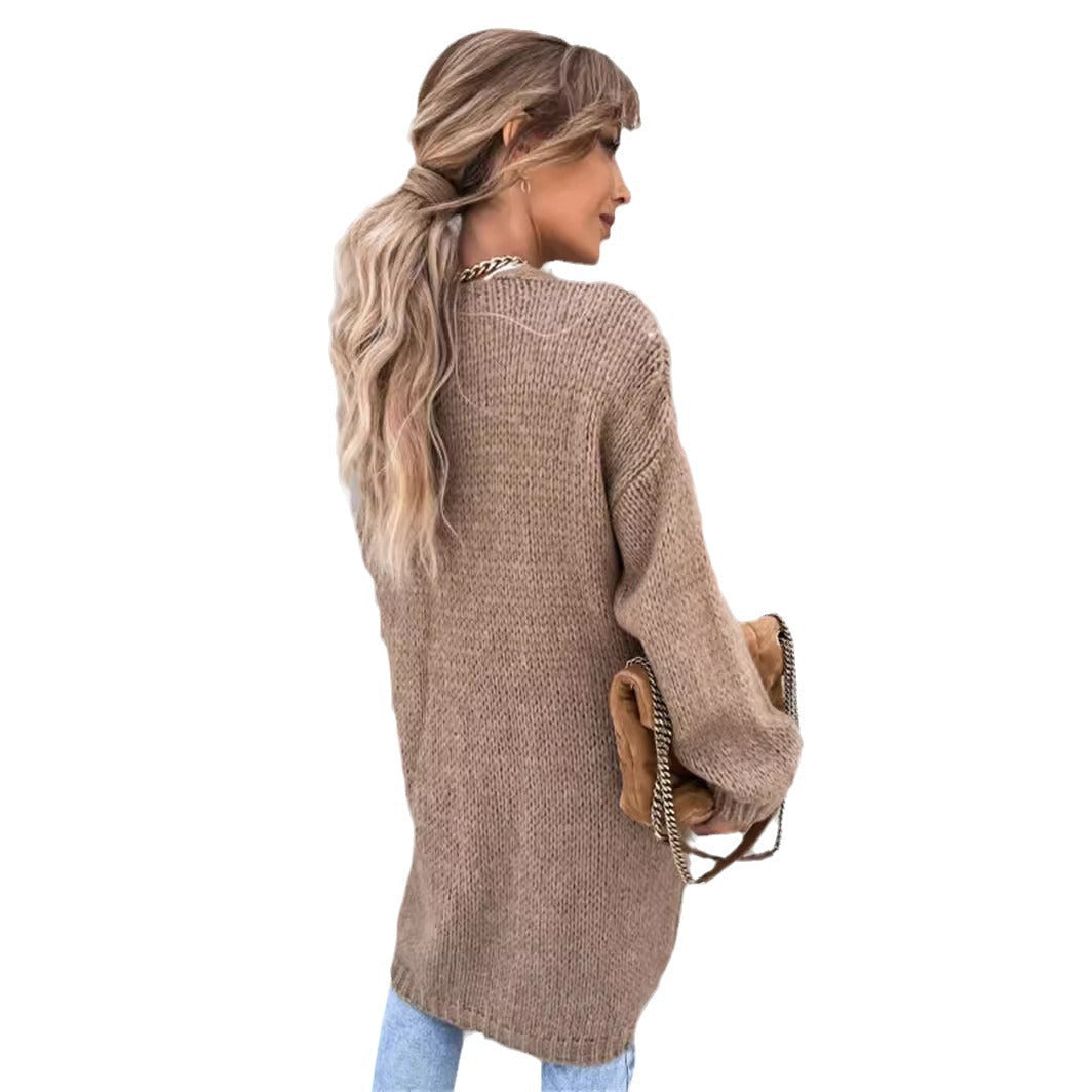 Damen Grobstrickjacke mit offener Front und lässigen Ärmeln R&B