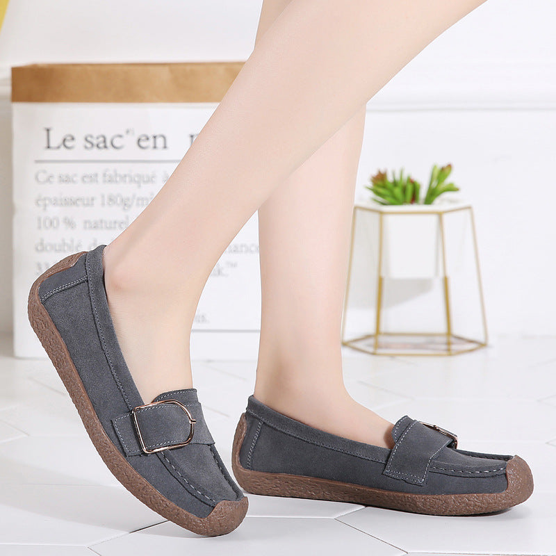 Damen nan Mokassin-Slipper aus Veloursleder mit dekorativer Metallschnalle, gepolstertem Fußbett und rutschfester Gummilaufsohle R&B