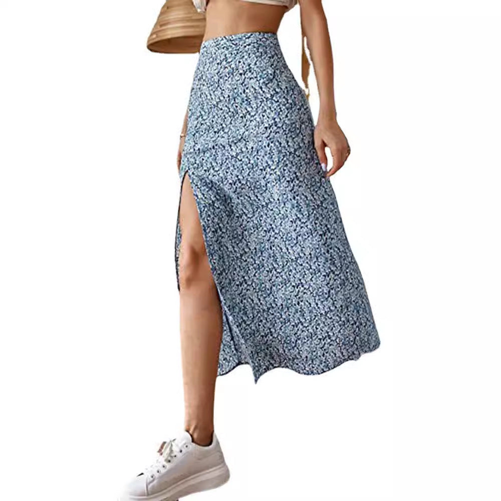 Damen Maxirock mit floralem Print und seitlichem Schlitz R&B