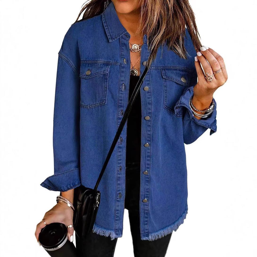 Damen Oversized Jeanshemd mit Fransen R&B