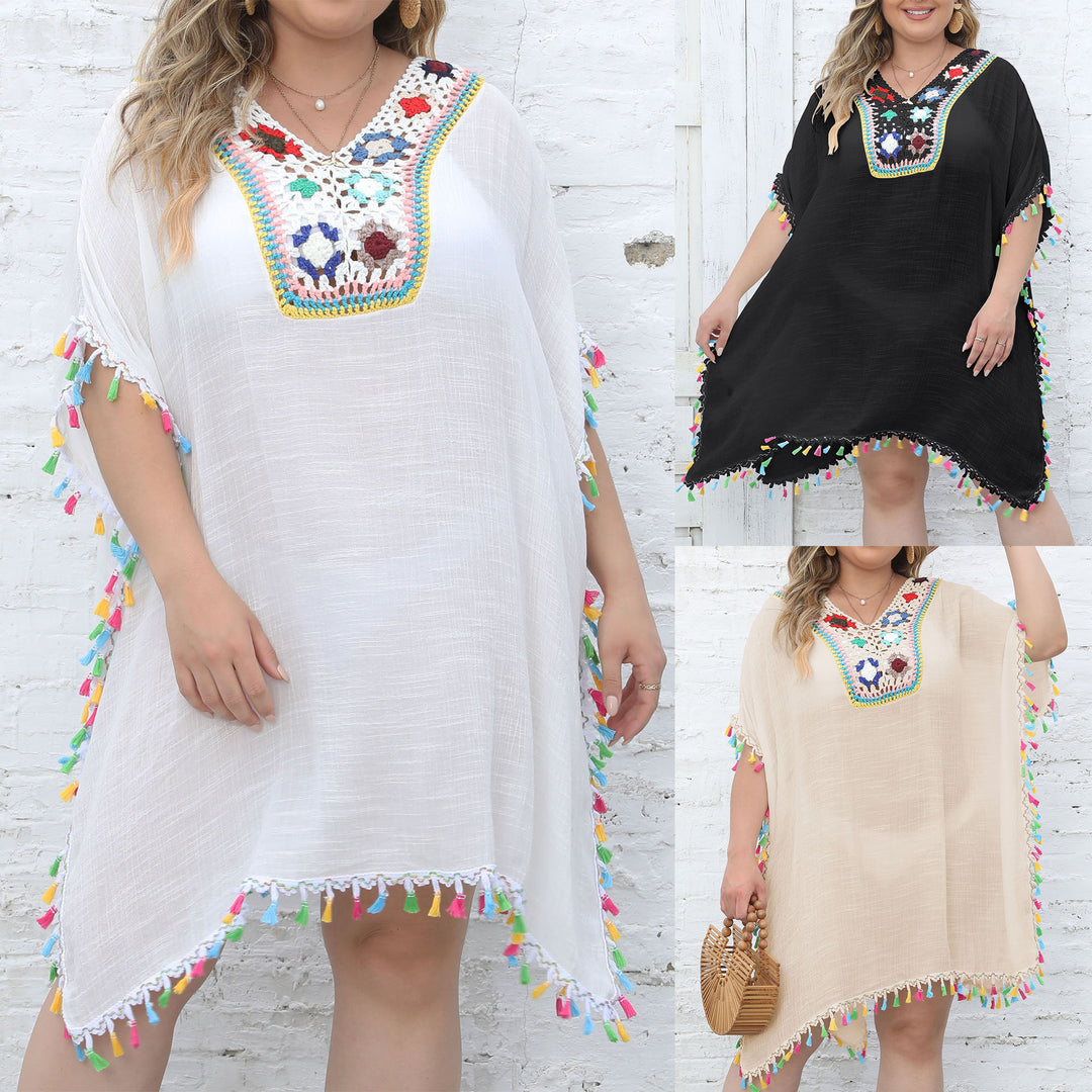 Damen Strandtunika mit fransigen Details R&B
