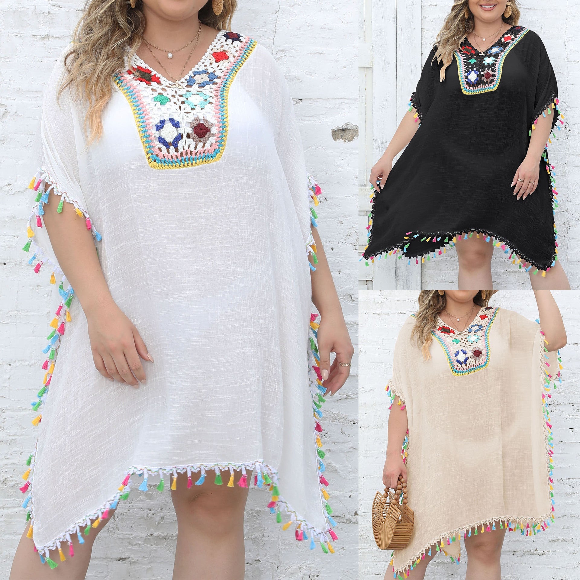 Damen Strandtunika mit fransigen Details R&B