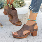 Damen Elegante Sommer-Sandaletten mit ausgeschnittenem Design und bequemer Blockabsatz R&B