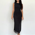 Damen zeitloses Maxikleid mit transparentem Saum R&B