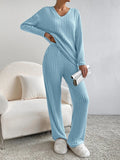 Damen Lässiges Freizeitsweat-Set mit V-Ausschnitt und weitem Schnitt R&B