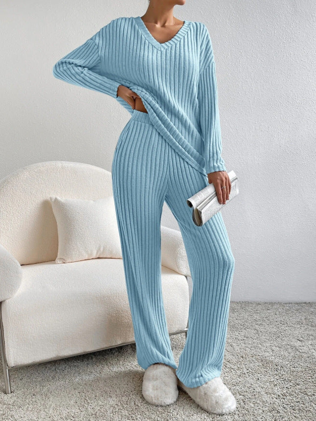 Damen Lässiges Freizeitsweat-Set mit V-Ausschnitt und weitem Schnitt R&B