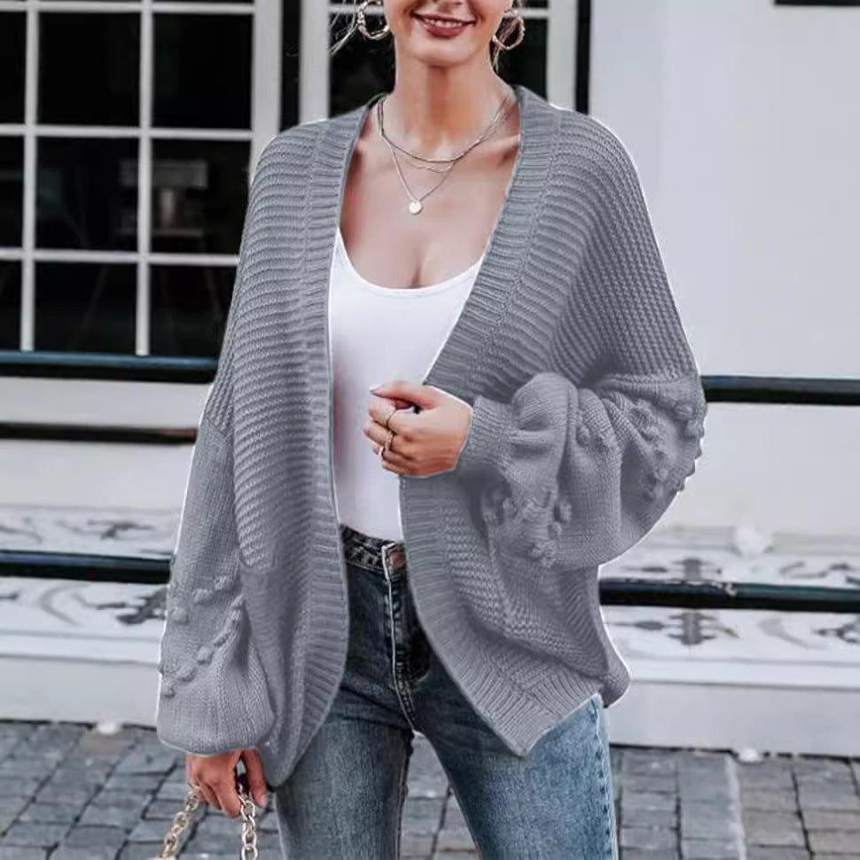 Damen Strickjacke mit Ballonärmeln und strukturierter Maschenoptik R&B