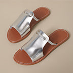Damen Flache Sandalen mit geflochtenem Riemen und glänzender Oberfläche