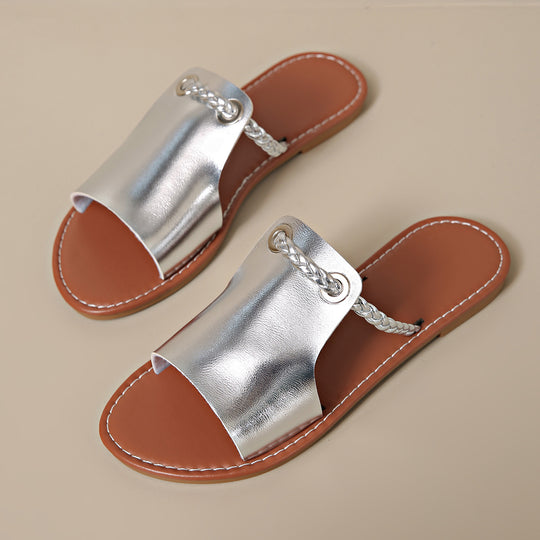 Damen Flache Sandalen mit geflochtenem Riemen und glänzender Oberfläche R&B