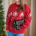 Damen gestrickter Weihnachtspullover mit festlichen Motiven und lässigem Schnitt R&B
