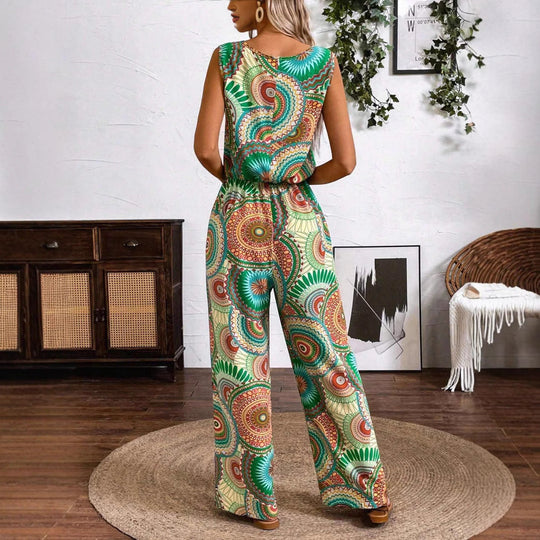 Damen Lässiger Jumpsuit mit Auffälligem Musterdetail und Elastischem Bund Heidi-Mode