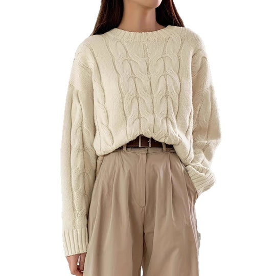 Damen Gemusterter Strickpullover mit voluminösen Ärmeln und Rundhalsausschnitt R&B