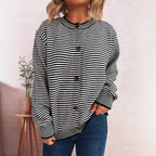 Damen gestreifte Strickjacke mit modernem Kragen und Knopfverschluss R&B