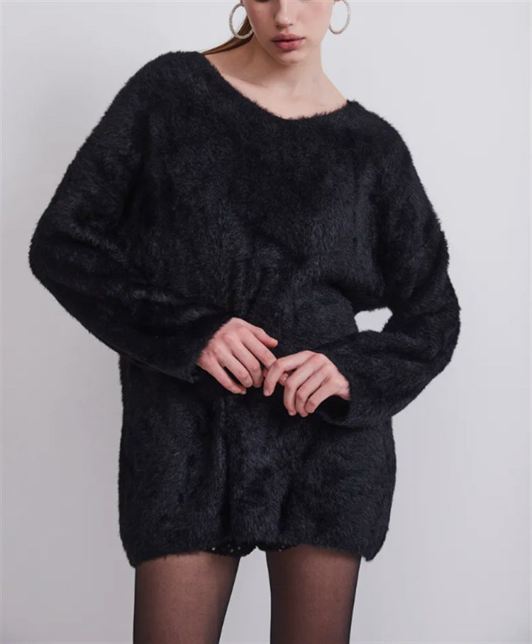 Damen Flauschiger V-Ausschnitt Pullover aus hochwertigem Material R&B