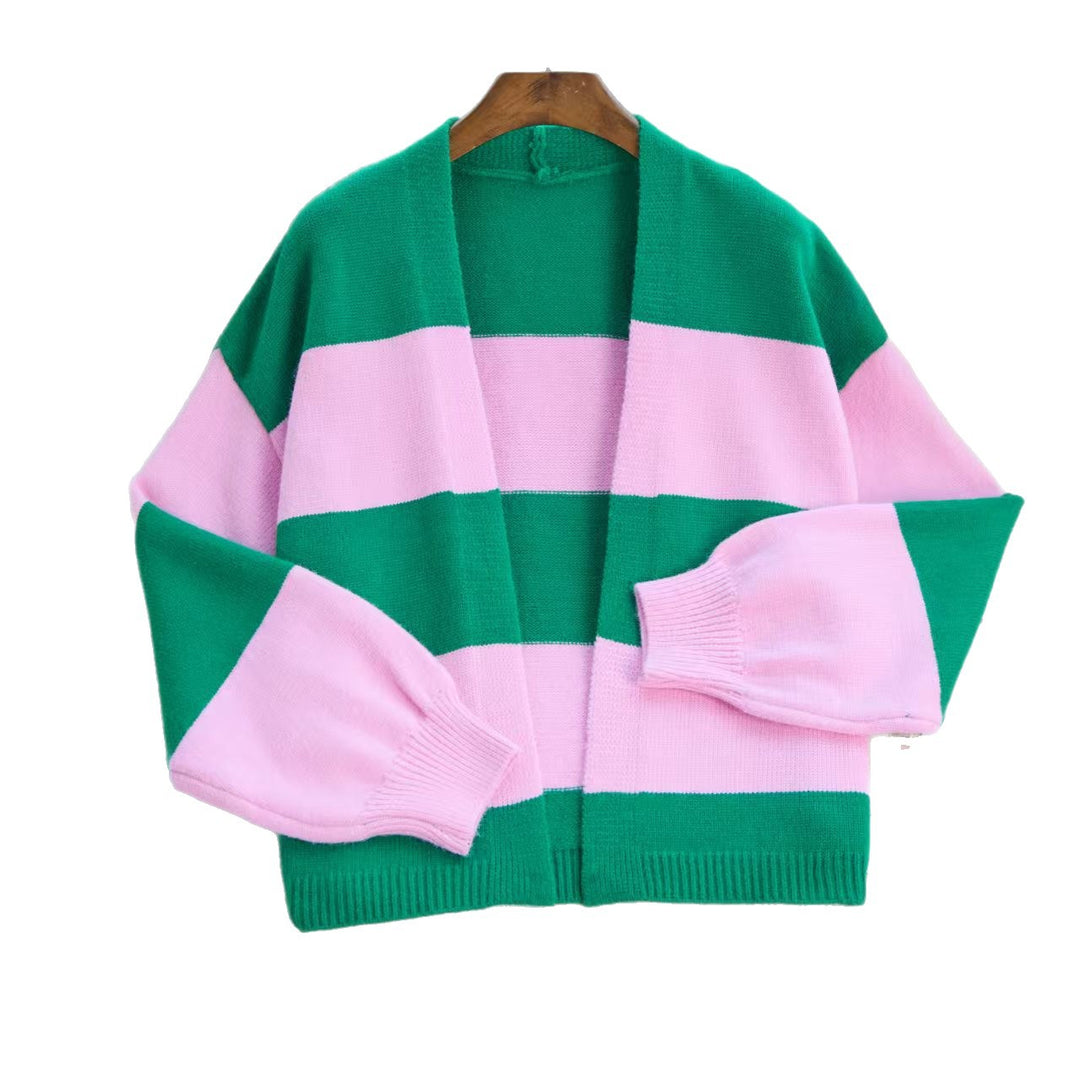 Damen Modischer Strickcardigan mit breiten Streifen und lässigem Schnitt R&B