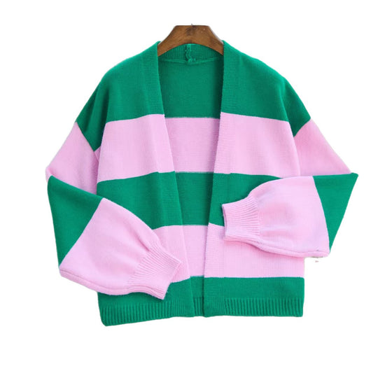 Damen Modischer Strickcardigan mit breiten Streifen und lässigem Schnitt R&B