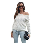 Damen Strickpullover mit asymmetrischem Ausschnitt und Zopfmuster R&B