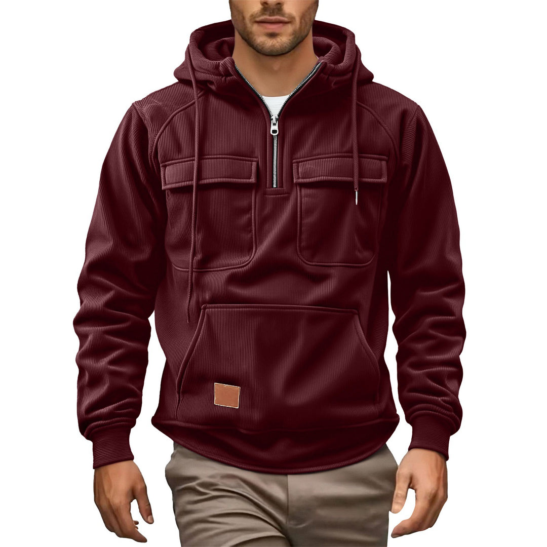 Herren Fleecepullover mit angezipptem Kragen und praktischen Taschen R&B