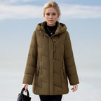 Damen modische gesteppte Winterjacke mit Kapuze und großen Taschen