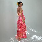 Damen Maxikleid mit elegantem Cut-Out-Design und floralen Akzenten R&B