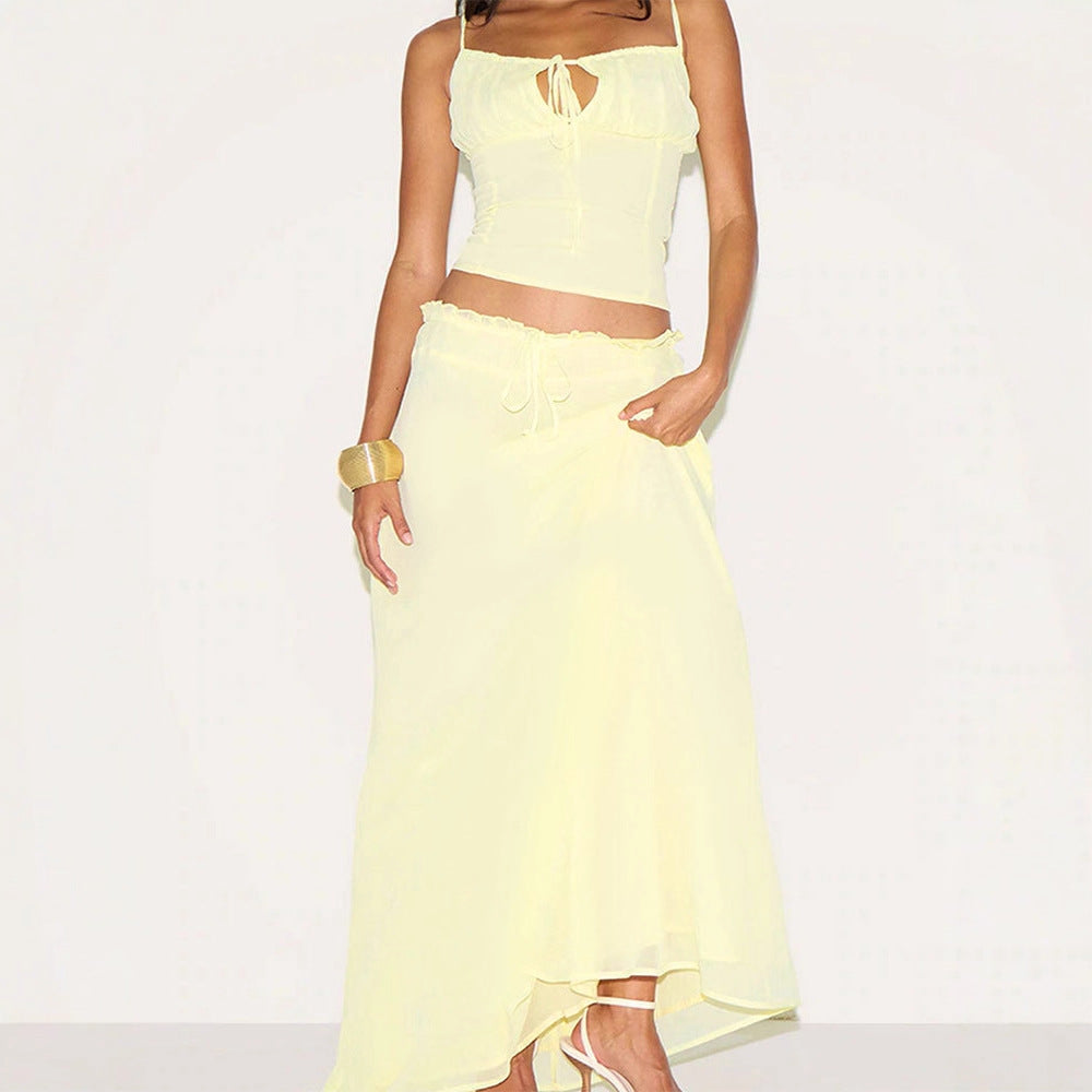 Damen Maxikleid mit verstellbaren Spaghettiträgern und raffiniertem Wickeldetail R&B
