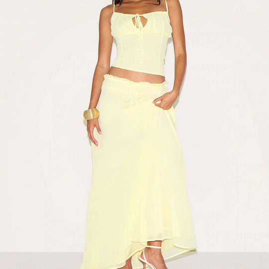 Damen Maxikleid mit verstellbaren Spaghettiträgern und raffiniertem Wickeldetail R&B