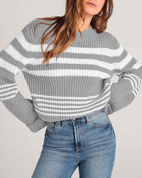 Damen gestrickter Pullover im lässigen Streifenlook R&B