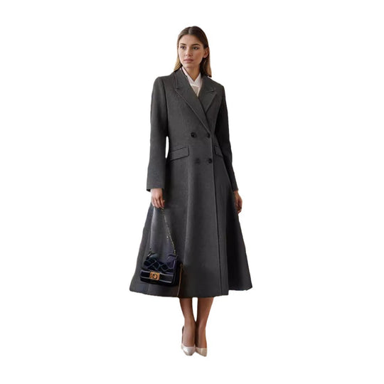 Damen eleganter Langmantel mit doppelter Knopfreihe und seitlichen Eingrifftaschen R&B