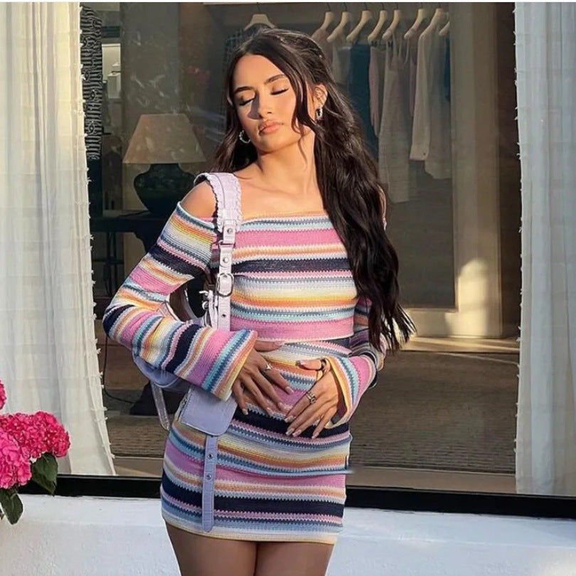 Damen Figurbetontes Off-Shoulder Kleid mit langen Ärmeln R&B