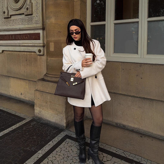 Damen elegante Oversized-Wolljacke mit Knopfdetails R&B