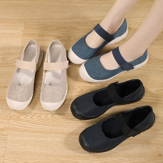 Damen nan komfortabler Strick-Riemchen-Ballerina mit verstellbarem Klettverschluss und flexibler Gummilaufsohle R&B