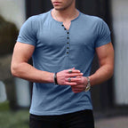 Herren Kurzarm-Henley-T-Shirt mit Knopfleiste und weichem Baumwollmaterial R&B