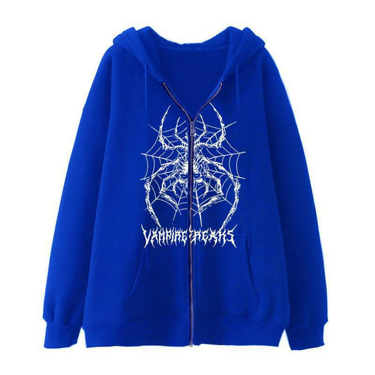 Damen Langarm Kapuzenjacke mit detailreichem Spinnenmotiv R&B