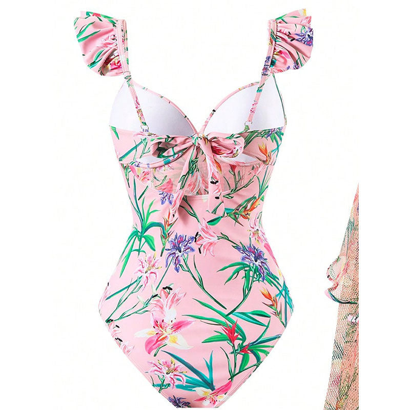 Damen Einteiler Badeanzug mit floralem Wickelrock R&B