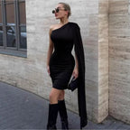 Damen Figurbetontes Kleid mit asymmetrischem Ärmel und elegantem Schnitt R&B