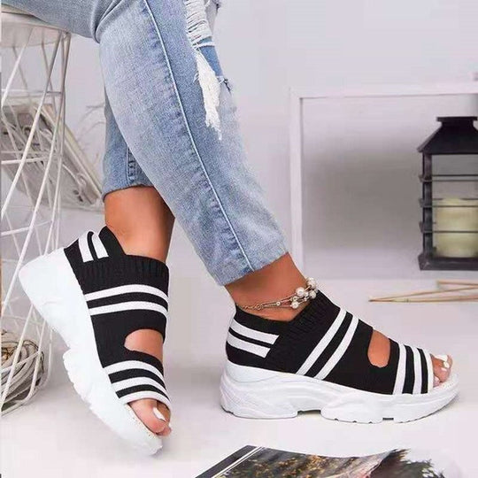 Damen atmungsaktive Freizeitschuhe mit offenen Zehen und elastischem Obermaterial R&B