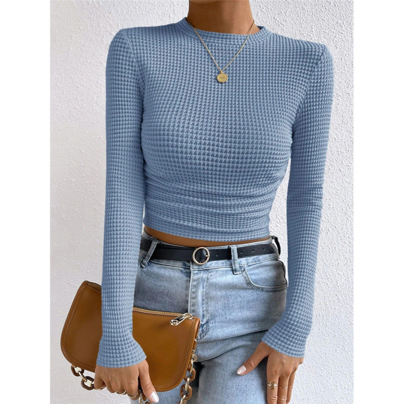 Damen Langarm-Crop-Top aus strukturiertem Jersey R&B