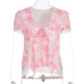 Damen Bluse mit romantischem Rosenmuster und zartem Bindegürtel R&B