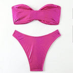 Damen Bandeau-Bikini mit hochglänzendem Schlangenmuster R&B