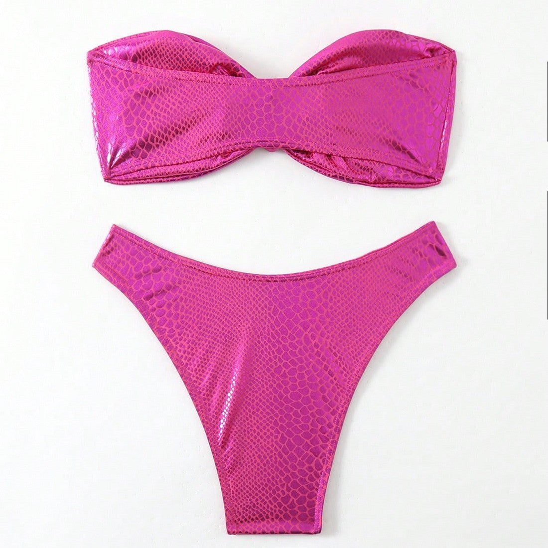 Damen Bandeau-Bikini mit hochglänzendem Schlangenmuster R&B