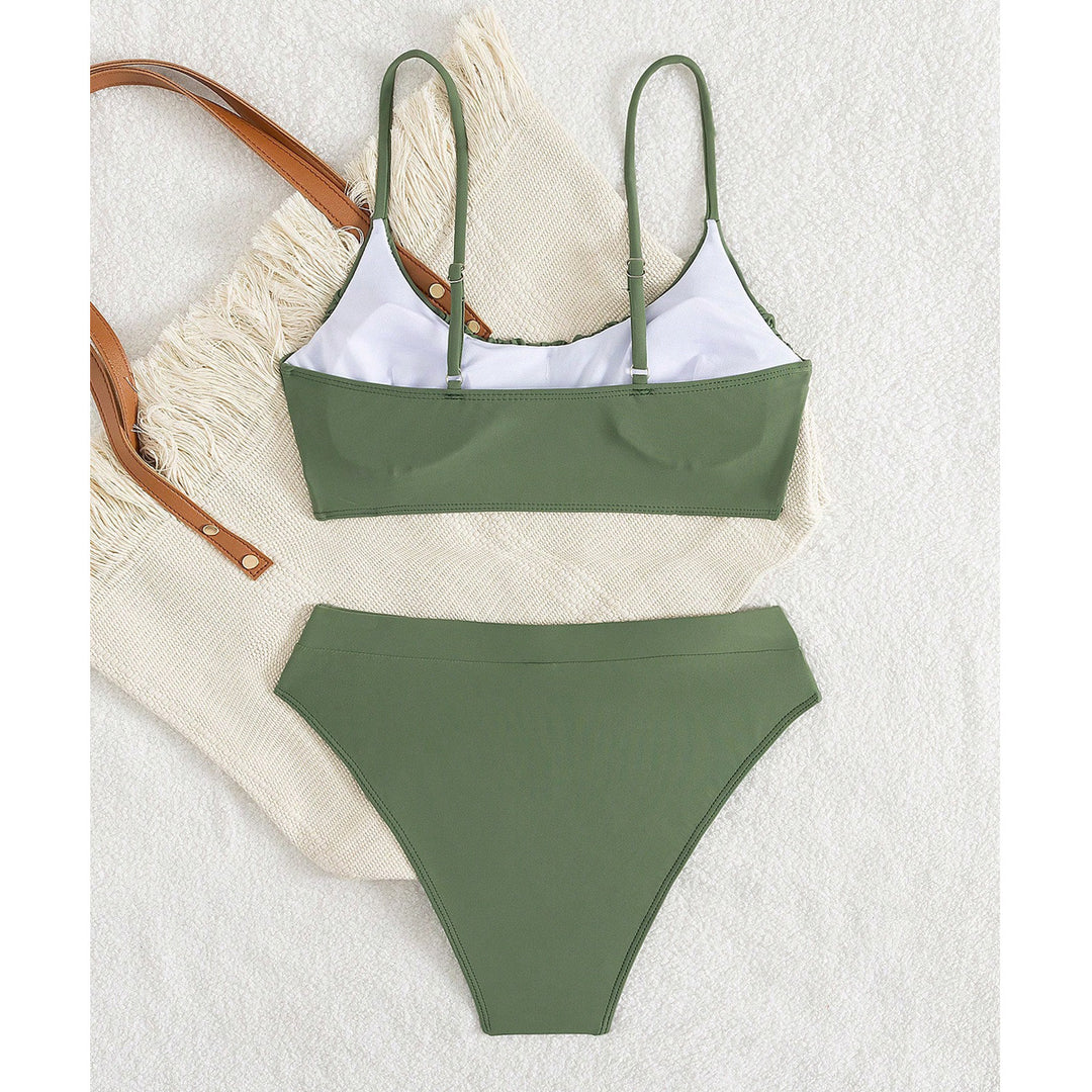 Damen Push-Up Bikini mit gerafftem Oberteil und hohem Bund R&B