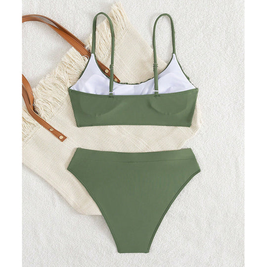 Damen Push-Up Bikini mit gerafftem Oberteil und hohem Bund R&B