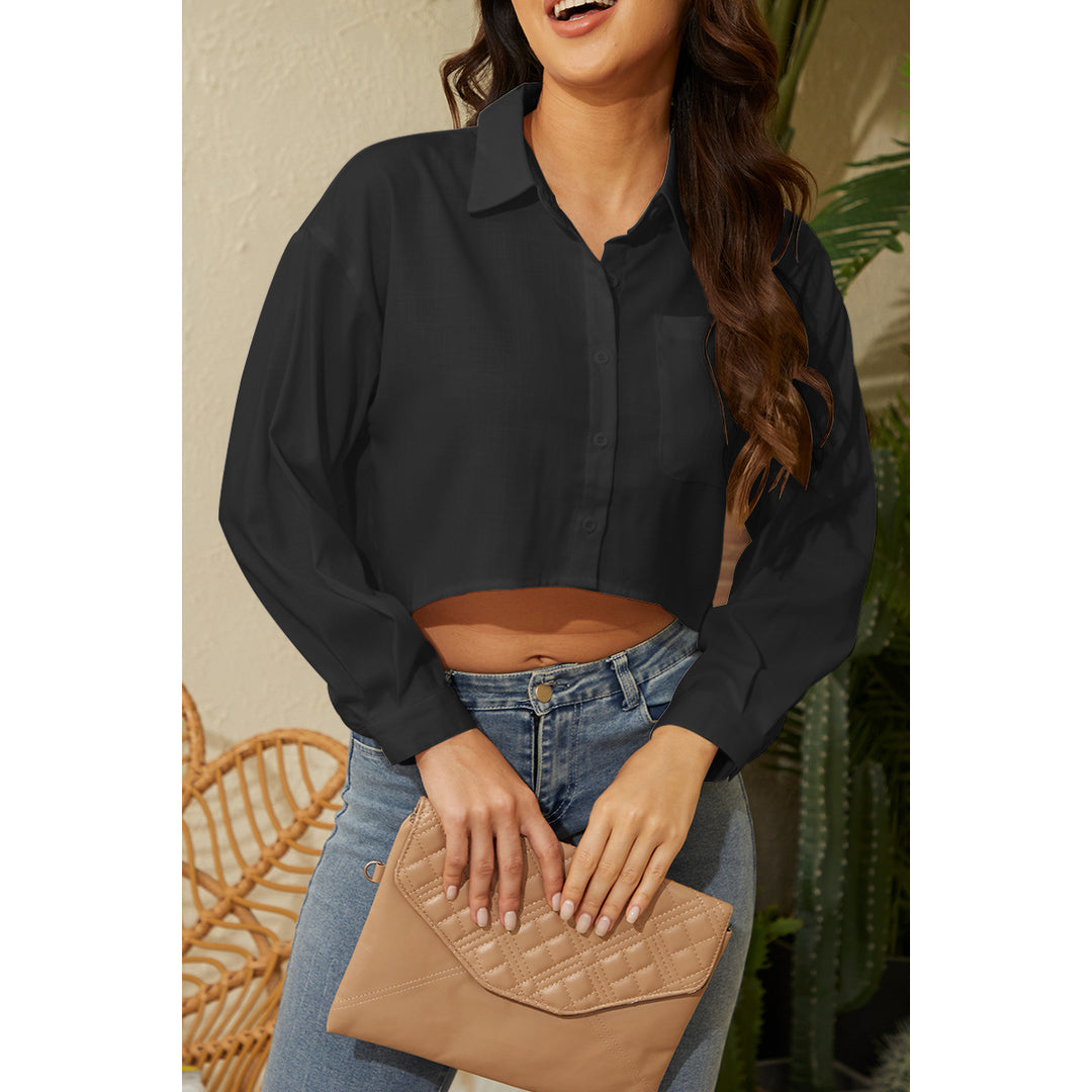 Damen Cropped Bluse mit klassischem Kragen und zartem Stoff R&B