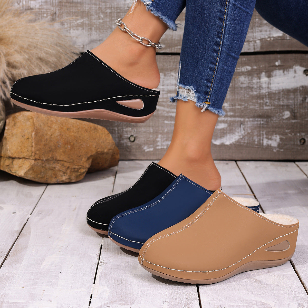 Damen Bequeme Clogs mit seitlichen Einschnitten und weichem Fußbett