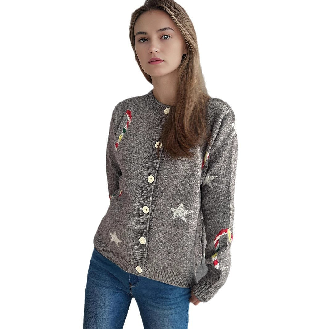 Damen Strickjacke mit festlichem Motiv und dekorativen Knöpfen R&B