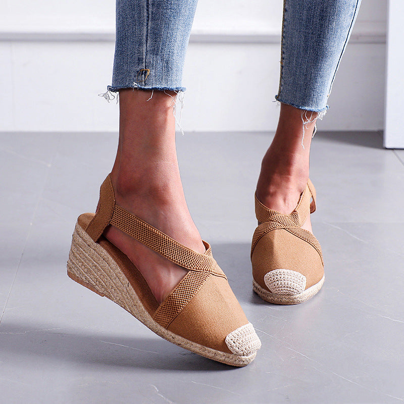 Damen Espadrilles mit elastischen Trägern und Keilabsatz R&B