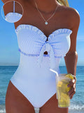 Damen Einteiliger Badeanzug mit Rüschen und Wickel-Design R&B