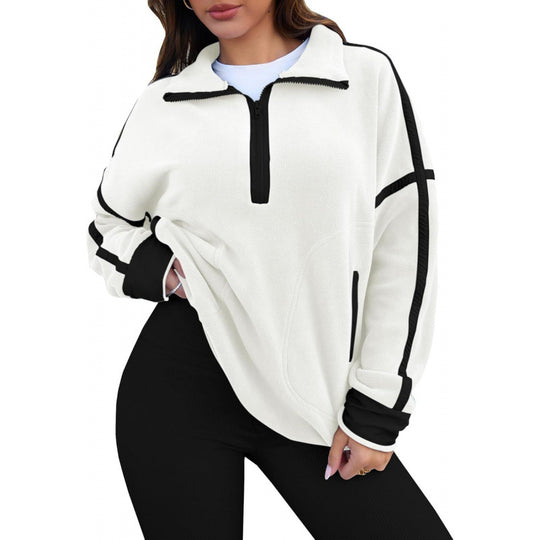 Damen Fleecpullover mit halbem Reißverschluss und kontrastierenden Ärmeln R&B