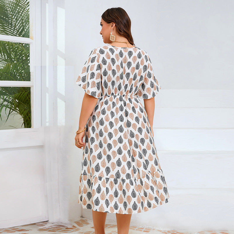 Damen Midi-Kleid mit elegantem V-Ausschnitt und floralem Design R&B