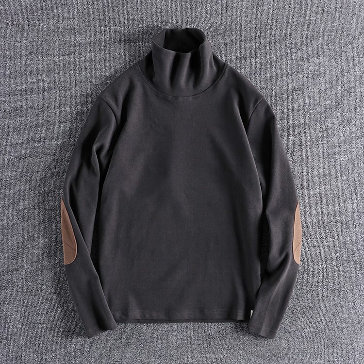 Herren Stehkragenpullover aus hochwertigem Fleece mit kontrastierenden Ellbogenpatches R&B